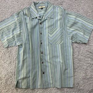 Tommy Bahama Shirt Mens Extra Large Silk Striped Button Island Vacation Travel